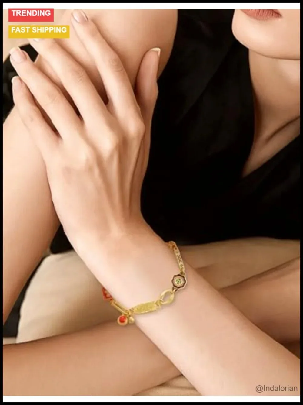 Gold Plated Charm Link Bracelet Adjustable Boho Layering Women Jewelry